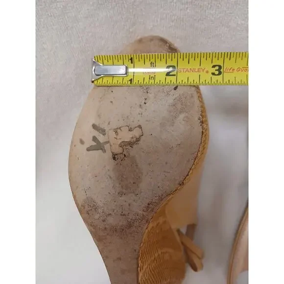 Gucci Patent Leather Strafish Raffia Wedge Slingback Sz 39.5 Tan Beige Vernice